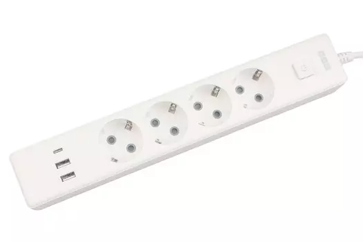 Удлинитель PowerCube КУБ PC-6-2M, 4-розетки, 2xUSB, 1xUSB Type-C, 2 м, белый (PC-6-2M)