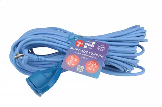 Удлинитель PowerCube Морозостойкий силовой PC-2F-R-30(IP), 1-розетка, 30м, синий (PC-2F-R-30(IP))