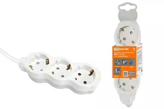 Удлинитель TDM Люкс УЛ03, 3-розетки, 3м, белый/серый (SQ1303-0233)