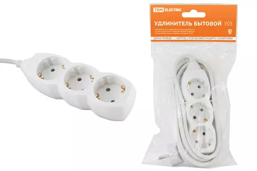 Удлинитель TDM У03, 3-розетки, 5 м, белый (SQ1303-0002)