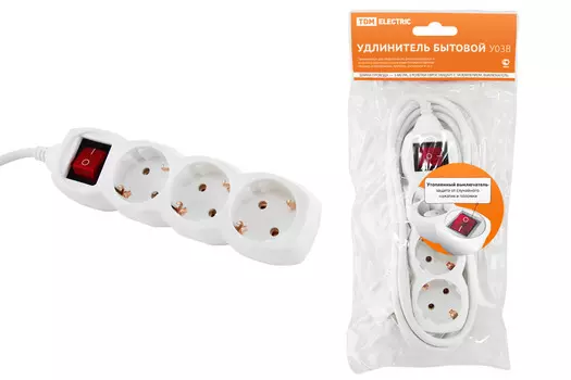 Удлинитель TDM У03В, 3-розетки, 3 м, белый (SQ1303-0101)