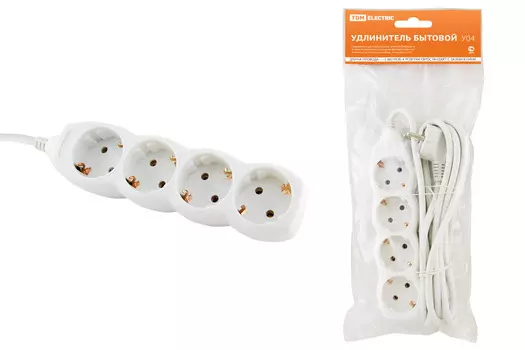 Удлинитель TDM У04, 4-розетки, 5 м, белый (SQ1303-0012)
