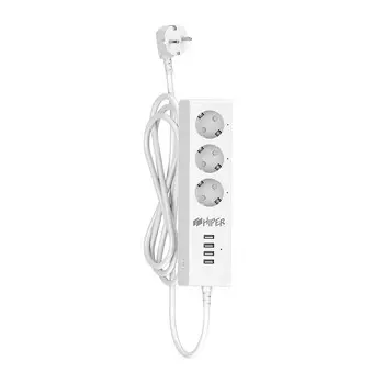 Умный сетевой фильтр HIPER IoT PS34, 3 "евро розетки" типа SCHUKO и 4 USB-порта, WiFi, Android/iOS, белый (HI-PS34)