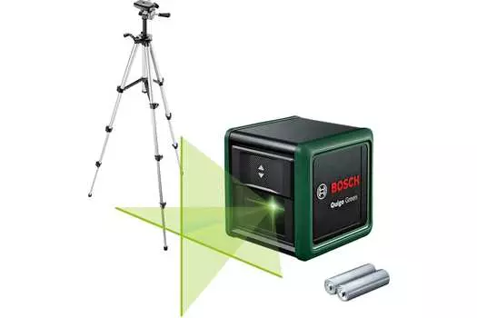 Уровень лазерный (нивелир) линейный, до 12м, 0.6 мм/м, самовыравнивание, 2xААА, BOSCH Quigo Green+штатив (0603663C03)