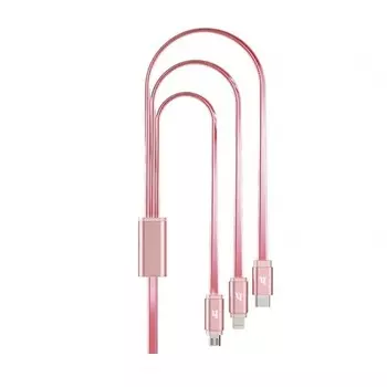 USB 2.0(Am)-Micro USB 2.0(BM)/USB 2.0 Type-C(M)/Lightning 8-pin(M), плоский, 2.1A, 1м, розовый HOCO UPL12 (6957531033097)