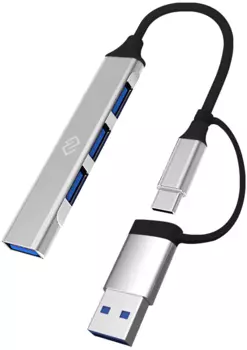 USB-концентратор Digma DHUB-4USB-AC-3.0, 4xUSB 3.0, серебристый (DHUB-4USB-AC-3.0)