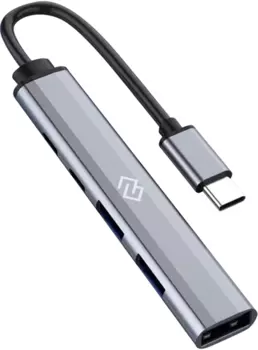 USB-концентратор Digma DHUB-5USB-AC-3.0, 3xUSB 3.0, 2 (1 для доп. питания)xUSB-C, серебристый (DHUB-5USB-AC-3.0)