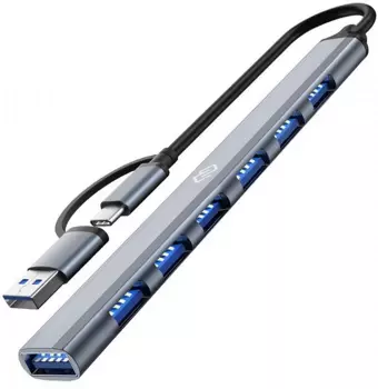 USB-концентратор Digma DHUB-7USB-AC-2.0, 7xUSB 2.0, серебристый (DHUB-7USB-AC-2.0)