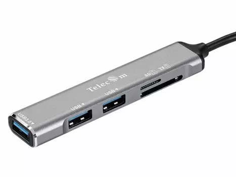 USB-концентратор Telecom TA309C, 2xUSB 2.0, 1xUSB 3.0, серебристый (TA309C)
