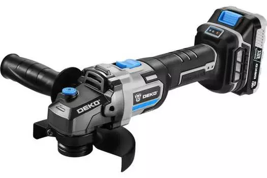 УШМ (болгарка) DEKO DKAG20, аккумуляторная, 125мм, 9000 об/мин, Li-Ion, 20В, 3 А·ч, регулировка частоты вращения, 2.13кг