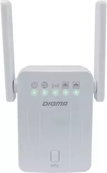 Усилитель сигнала (репитер) Digma D-WR300, 802.11a/b/g/n, 2.4 ГГц, 300 Мбит/с, LAN: 2x100 Мбит/с, внешних антенн: 2 (1726904)