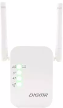 Усилитель сигнала (репитер) Digma D-WR310, 802.11a/b/g/n, 2.4 ГГц, 300 Мбит/с, LAN: 1x100 Мбит/с, внешних антенн: 2 (1726940)