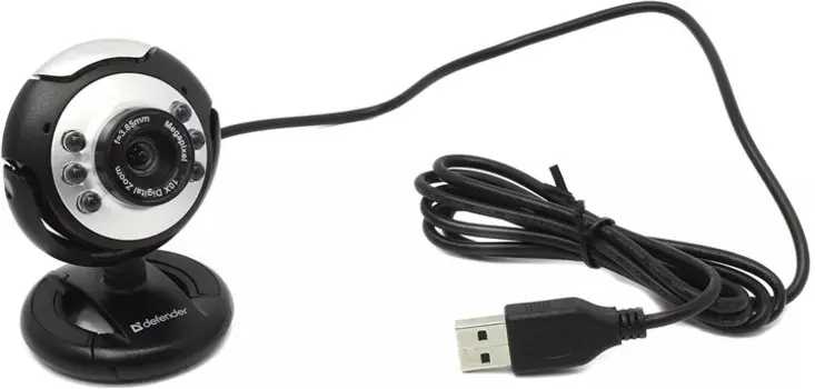 Вебкамера Defender C-110, 0.3 MP, 640x480, встроенный микрофон, USB 2.0, черный/серый (63110)