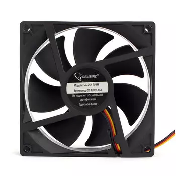 Вентилятор Gembird, 92 мм, 2000rpm, 22.5 дБ, 3-pin+4-pin Molex, 1шт (S9225H-3P4M)