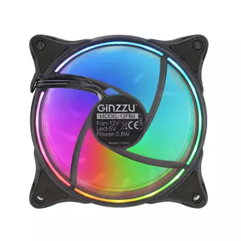 Вентилятор Ginzzu 12FB6, 120 мм, 1000rpm, 24 дБ, 6-pin, 1шт, черный, RGB - работает только с контроллером Ginzzu CRC10 или CRC11 (12FB6)