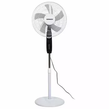 Вентилятор напольный Sonnen TF-45W-40-520 45 Вт, скоростей: 3, лопасти 40 см, поворот, наклон, белый/черный, пульт ДУ (454788)