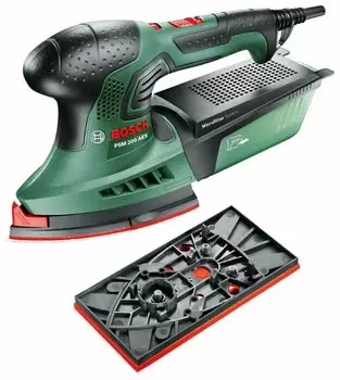 Вибрационная шлифмашина BOSCH PSM 200 AES, сетевая, 200Вт, 26000кол/мин, лента 182мм x 92мм, пылесборник, кейс, 1.4кг (06033B6020)