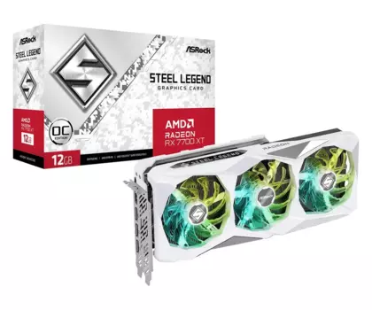Видеокарта ASRock AMD Radeon RX 7700 XT Steel Legend, 12Gb GDDR6, 192 бит, PCI-E, HDMI, 3DP, Retail (RX7700XT SL 12GO)