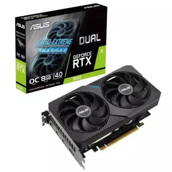 Видеокарта ASUS NVIDIA GeForce RTX 3050 OC Edition, 6Gb GDDR6, 96 бит, PCI-E, DVI, HDMI, DP, Retail (DUAL-RTX3050-O6G)