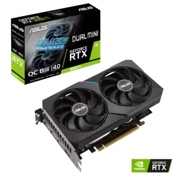Видеокарта ASUS NVIDIA GeForce RTX 3060Ti Dual, 8Gb DDR6, 256bit, PCI-E, HDMI, 3DP, Retail (DUAL-RTX3060TI-O8G-MINI-V2 LHR)