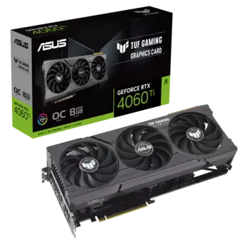 Видеокарта ASUS NVIDIA GeForce RTX 4060Ti TUF-RTX4060TI-O8G-GAMING, 8Gb GDDR6, 128 бит, PCI-E, HDMI, 3DP, Retail (90YV0J50-M0NA00)