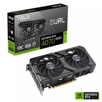 Видеокарта ASUS NVIDIA GeForce RTX 4070 Super EVO OC, 12Gb GDDR6X, 192 бит, PCI-E, HDMI, 3DP, Retail (DUAL-RTX4070S-O12G-EVO)