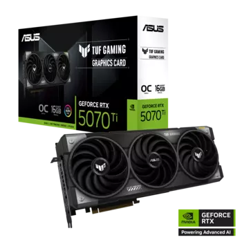 Видеокарта ASUS NVIDIA GeForce RTX 5070Ti TUF Gaming OC, 16Gb GDDR7, 256 бит, PCI-E, 2HDMI, 3DP, Retail (TUF-RTX5070TI-O16G-GAMING)