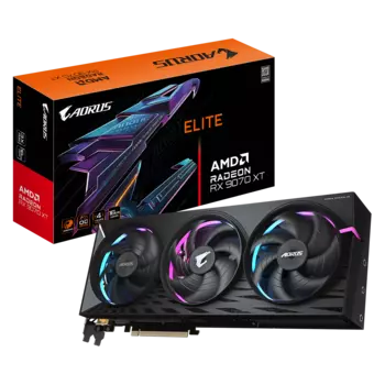 Видеокарта GIGABYTE AMD Radeon RX 9070 XT AORUS ELITE, 16Gb GDDR6, 256 бит, PCI-E, 2HDMI, 2DP, Retail (GV-R9070XTAORUS E-16GD)
