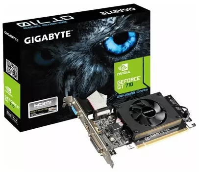 Видеокарта GIGABYTE NVIDIA GeForce GT 710, 2Gb DDR3, 64 бит, PCI-E, VGA, DVI, HDMI, Retail (GV-N710D3-2GL 2.0)