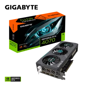 Видеокарта GIGABYTE NVIDIA GeForce RTX 4070 EAGLE OC, 12Gb GDDR6X, 192 бит, PCI-E, HDMI, 3DP, Retail (GV-N4070EAGLE OC-12GD)