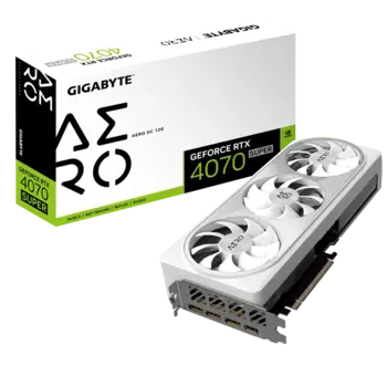 Видеокарта GIGABYTE NVIDIA GeForce RTX 4070 Super Aero, 12Gb GDDR6X, 192 бит, PCI-E, HDMI, 3DP, Retail (GV-N407SAERO OC-12GD)