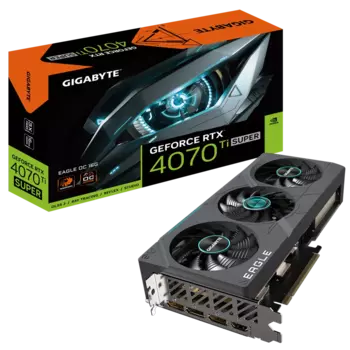 Видеокарта GIGABYTE NVIDIA GeForce RTX 4070Ti SUPER EAGLE OC ICE, 16Gb GDDR6X, 256 бит, PCI-E, HDMI, 3DP, Retail (GV-N407TSEAGLE OC-16GD)