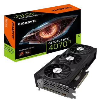 Видеокарта GIGABYTE NVIDIA GeForce RTX 4070Ti WINDFORCE OC, 12Gb DDR6X, 192 бит, PCI-E, HDMI, 3DP, Retail (GV-N407TWF3OC-12GD)