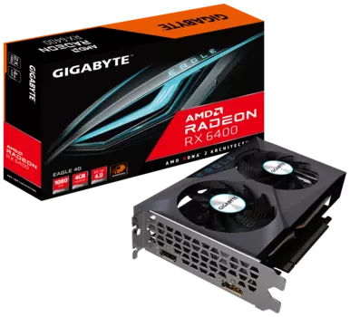 Видеокарта GIGABYTE Radeon RX 6400 Radeon, 4Gb DDR6, 64bit, PCI-E, HDMI, DP, Retail (GV-R64EAGLE-4GD)