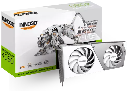 Видеокарта Inno3D NVIDIA GeForce RTX 4060 TWIN X2 OC WHITE , 8Gb DDR6, 128 бит, PCI-E, 2HDMI, 2DP, Retail (N40602-08D6X-173051W)