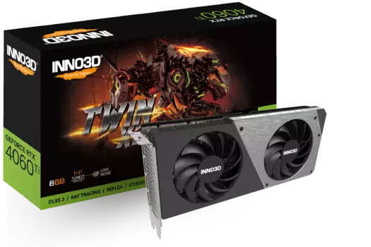 Видеокарта Inno3D NVIDIA GeForce RTX 4060Ti TWIN X2 , 8Gb DDR6, 128 бит, PCI-E, HDMI, 3DP, Retail (N406T2-08D6-171153N)