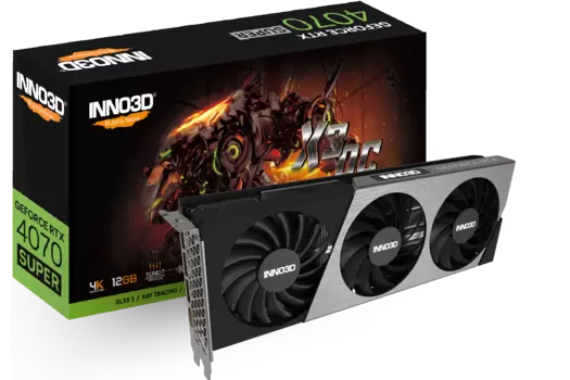 Видеокарта Inno3D NVIDIA GeForce RTX 4070 Super Twin X3 OC, 12Gb DDR6X, 192 бит, PCI-E, HDMI, 3DP, Retail (N407S3-126XX-186162L)
