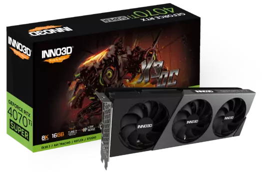 Видеокарта Inno3D NVIDIA GeForce RTX 4070Ti SUPER Twin X3 OC, 16Gb GDDR6X, 256 бит, PCI-E, HDMI, 3DP, Retail (N407TS3-166XX-186158N)