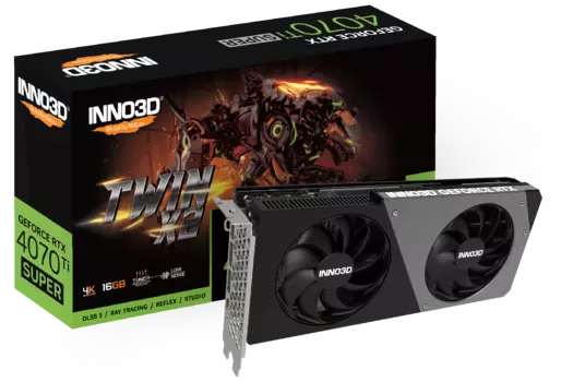 Видеокарта Inno3D NVIDIA GeForce RTX 4070Ti SUPER TwinX2, 16Gb GDDR6X, 256 бит, PCI-E, HDMI, 3DP, Retail (N407TS2-166X-186156N)