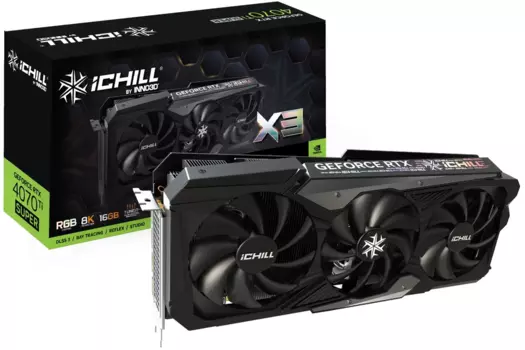 Видеокарта Inno3D NVIDIA GeForce RTX 4070Ti SUPER iChill X3, 16Gb GDDR6X, 256 бит, PCI-E, HDMI, 3DP, Retail (C407TS3-166XX-186148H)