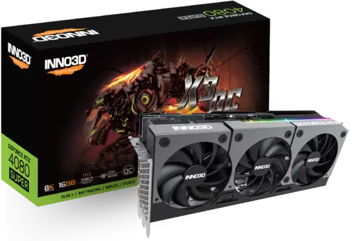 Видеокарта Inno3D NVIDIA GeForce RTX 4080 Super X3 OC, 16Gb GDDR6X, 256 бит, PCI-E, HDMI, 3DP, Retail (N408S3-166XX-187049N)
