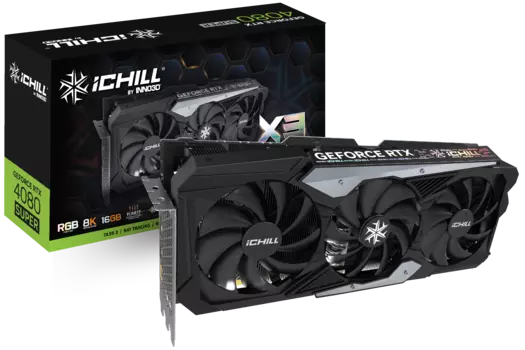 Видеокарта Inno3D NVIDIA GeForce RTX 4080 Super iChill X3, 16Gb DDR6X, 256 бит, PCI-E, HDMI, 3DP, Retail (C408S3-166XX-187049H)