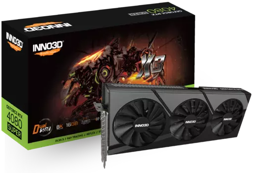 Видеокарта Inno3D NVIDIA GeForce RTX 4080 Super X3, 16Gb DDR6X, 256 бит, PCI-E, HDMI, 3DP, Retail (N408S3-166X-18703552)