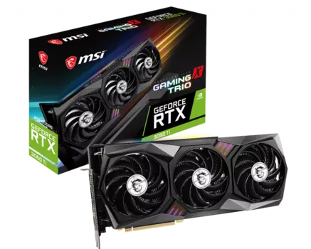 Видеокарта MSI NVIDIA GeForce RTX 3060Ti GAMING X TRIO, 8Gb DDR6X, 256 бит, PCI-E, HDMI, 3DP, Retail (RTX 3060 Ti GAMING X TRIO 8GD6X)