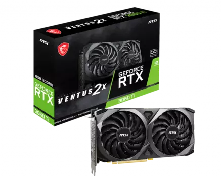 Видеокарта MSI NVIDIA GeForce RTX 3060Ti VENTUS 2X OCV1, 8Gb DDR6, 256 бит, PCI-E, HDMI, 3DP, Retail (RTX 3060 TI VENTUS 2X 8G OCV1 LHR)