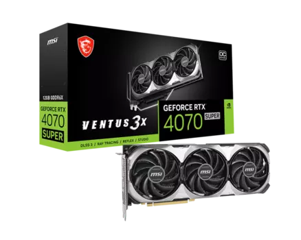 Видеокарта MSI NVIDIA GeForce RTX 4070 Super VENTUS 3X OC , 12Gb DDR6X, 192 бит, PCI-E, HDMI, 3DP, Retail (602-V513-166S)
