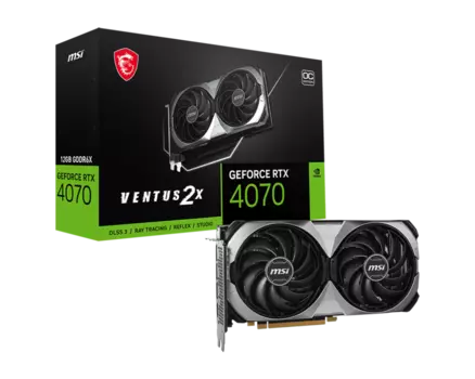 Видеокарта MSI NVIDIA GeForce RTX 4070 VENTUS 2X E 12G OC, 12Gb GDDR6X, 192 бит, PCI-E, HDMI, 3DP, Retail (RTX 4070 VENTUS 2X E 12G OC)