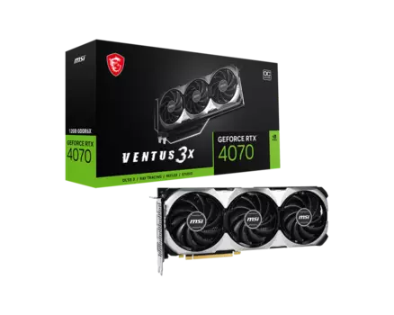 Видеокарта MSI NVIDIA GeForce RTX 4070 VENTUS 3X E OC, 12Gb GDDR6X, 192 бит, PCI-E, HDMI, 3DP, Retail (RTX 4070 VENTUS 3X E 12G OC)