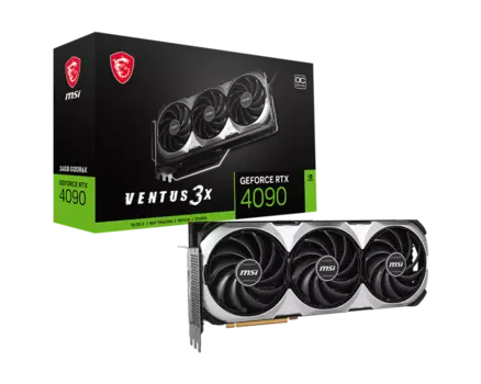 Видеокарта MSI NVIDIA GeForce RTX 4090 VENTUS 3X E 24G OC, 24Gb GDDR6X, 384 бит, PCI-E, 2HDMI, 2DP, Retail (RTX 4090 VENTUS 3X E 24G OC)