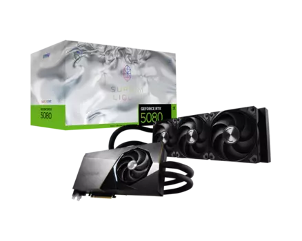 Видеокарта MSI NVIDIA GeForce RTX 5080 16G SUPRIM LIQUID SOC, 16Gb GDDR7, 256 бит, PCI-E, HDMI, 3DP, Retail (RTX 5080 16G SUPRIM LIQUID SOC)